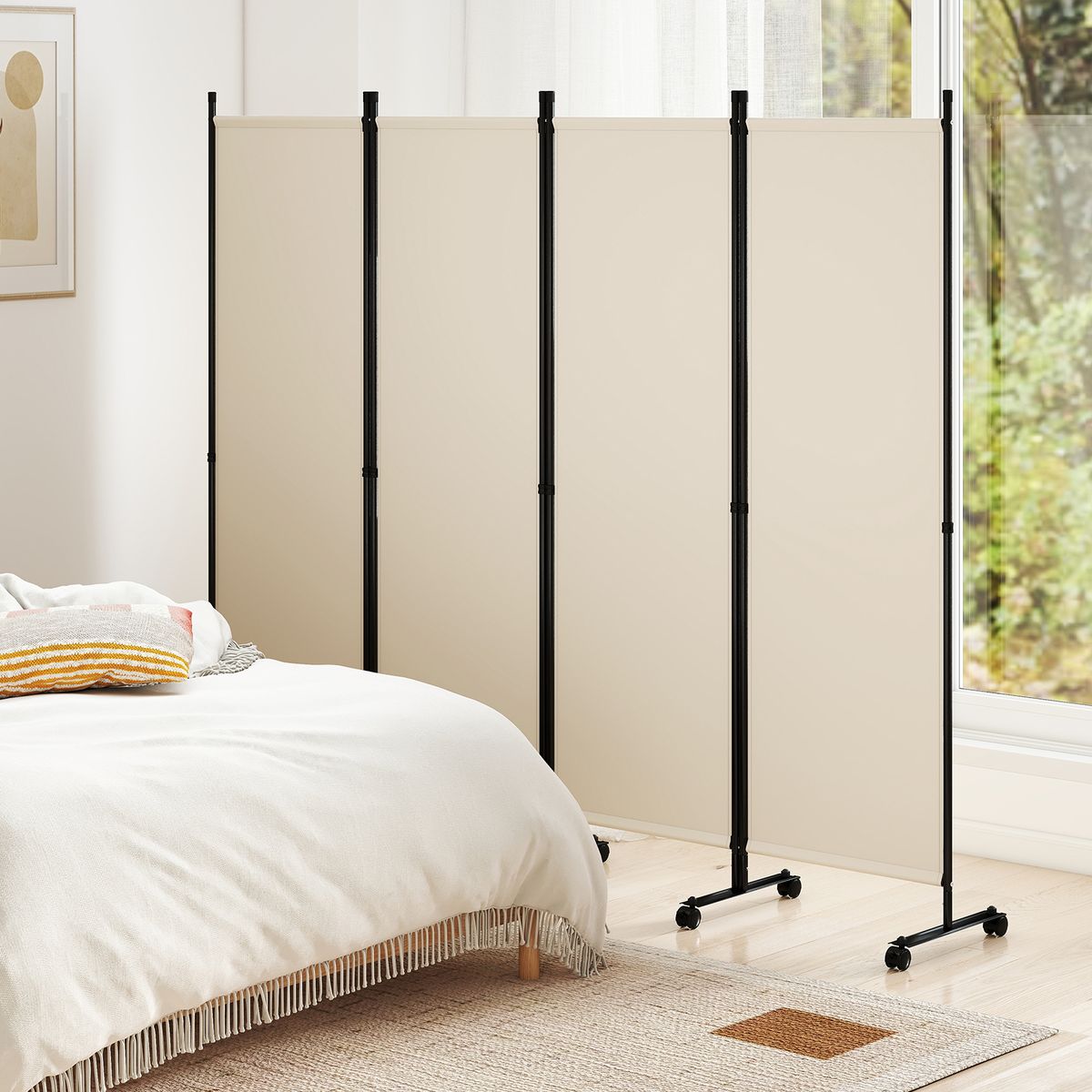 Coast 4-teiliger Raumteiler auf Rollen – zusammenklappbar – Sichtschutz – beige – 1 Stück