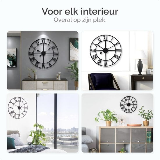 Goliving - Wanduhr - Geräuschloses Uhrwerk - Metall - Ø 40cm - Schwarz