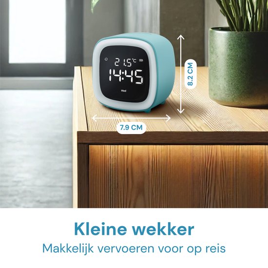 JustAnotherProduct AP18 - Wiederaufladbarer Digitalwecker mit Licht (3 Modi) - Wecker mit Temperatur (15,5°C bis 50°C) - 12/24h Wecker - Nachtlicht - Hellblau