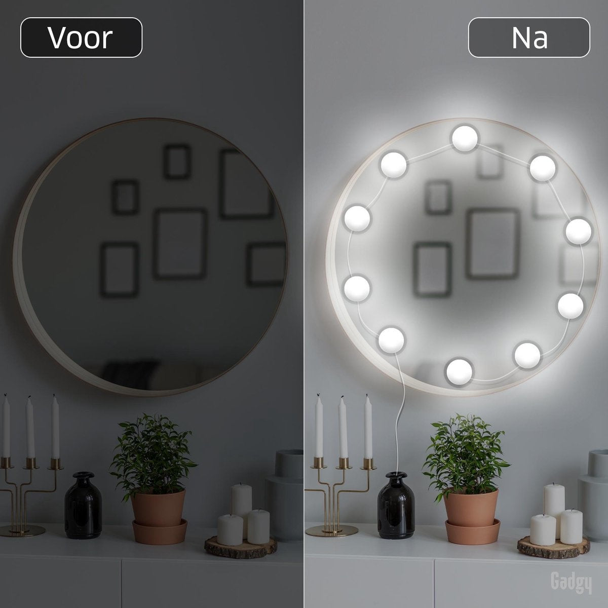 Gadgy Hollywood Mirror With Lighting - Spiegel mit Licht - 10 LED-Birnen - Dimmbar (SPIEGEL NICHT INBEGRIFFEN)
