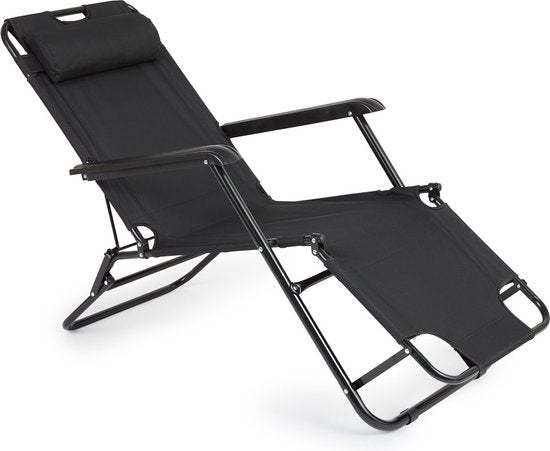 909 Outdoor-Liegestuhl - klappbar - Set 2 - verstellbar - Polyester & Metall - Schwarz