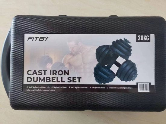 Fitby Dumbells 20KG - Hanteln - Gewichte Set - Einstellbare Hanteln - Hantelset - Hantelset - Gusseisen - Inklusive Aufbewahrungskoffer