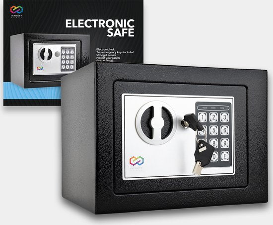 Infinity Goods Safe - Elektronisch - Zahlenschloss - 2 Notschlüssel - Verschlüsse - Verankerung - Sicherheitsschloss - 23x17x17 cm