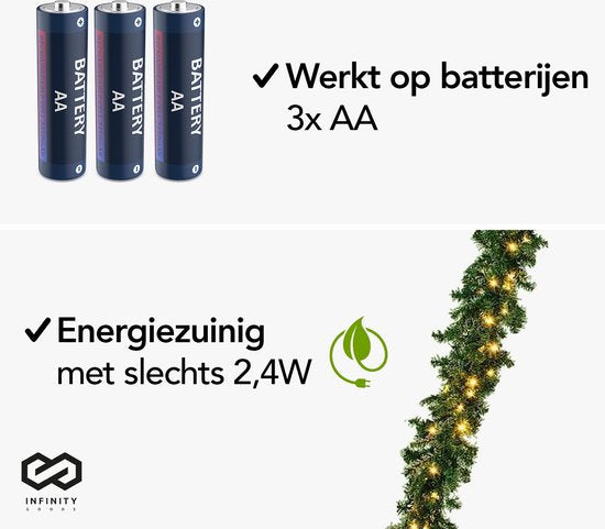 Infinity Goods - Girlande mit Lichtern - Timer - Weihnachtsdekoration - 270CM - 35 LED - Grün