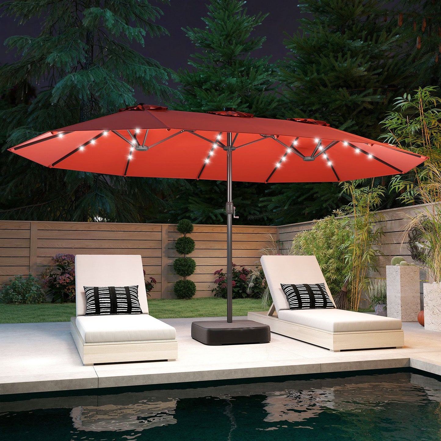 Coast 460 x 285 cm Doppelter Gartenschirm, orange, mit 48 solarbetriebenen LEDs – Extra großer Sonnenschirm mit selbstaufladendem Solarpanel