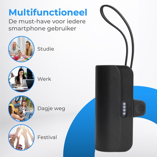 Nuvance - Mini Powerbank 4500 mAh - Powerbanks USB C - Externe Akku Powerbank - Kleine & kompakte Powerbank - für Smartphone & Tablet - Geeignet für Lightning - Schnellladegerät - Taschenmodell
