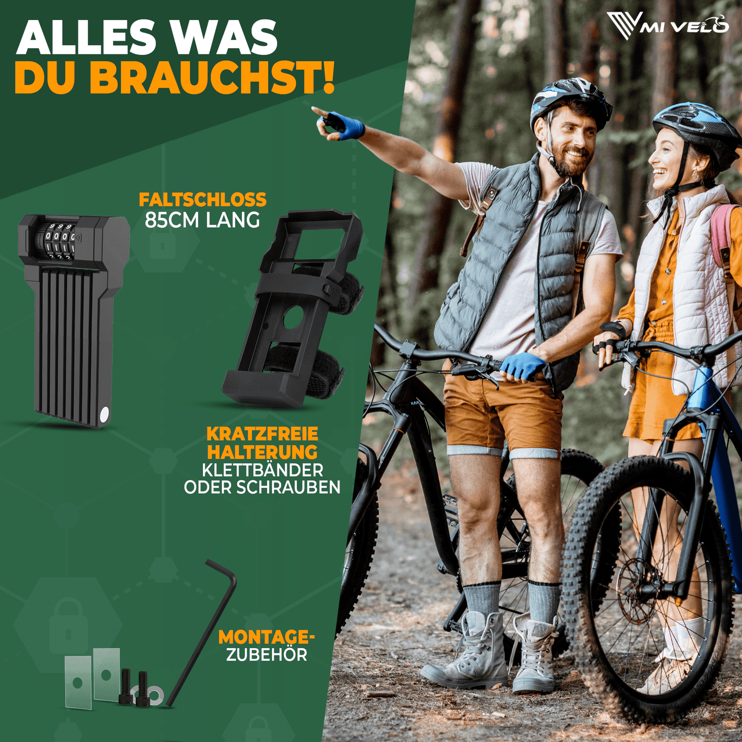 MIVELO Faltschloss mit Zahlencode - 85 cm lang - Sicherheitsstufe 08/10 - Kohlenstoffstahl - Schwarz