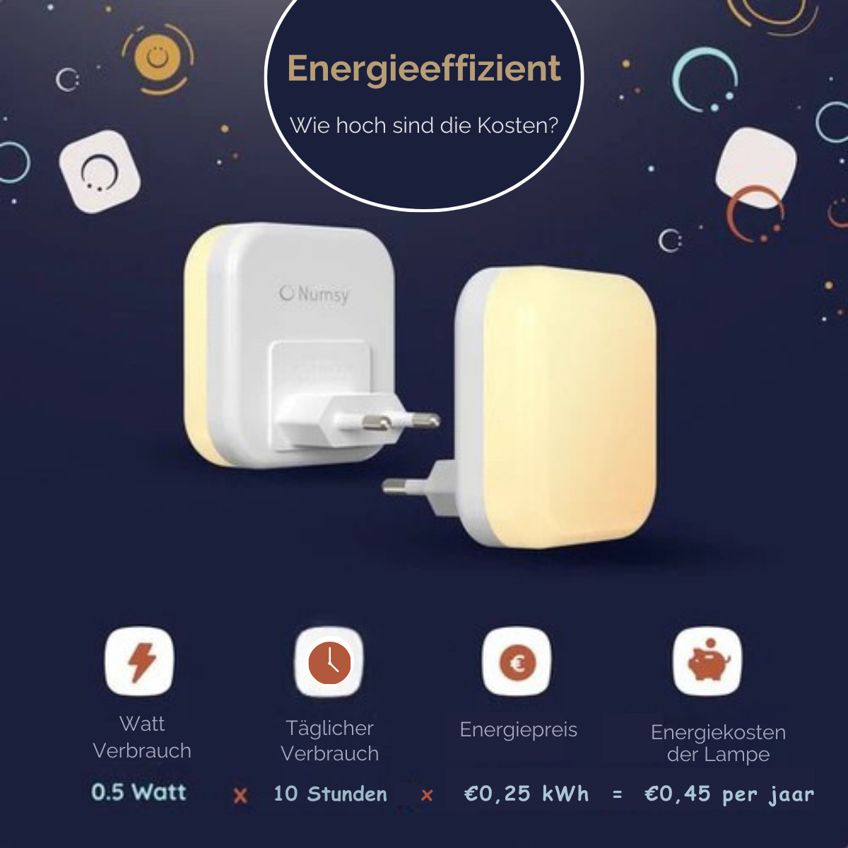 Numsy - Nachtlicht für Babys und Kinder - LED - Steckdose - Automatischer Lichtsensor