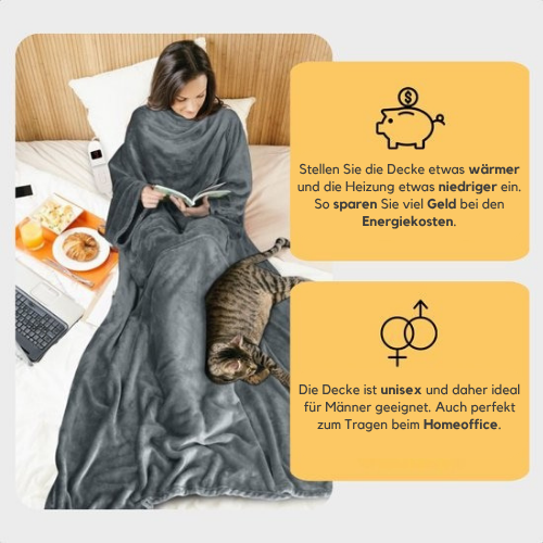 Goliving - Heizdecke mit Ärmeln - Waschbar - mit 9 Einstellungen und Timer - 195x125 cm -Grau