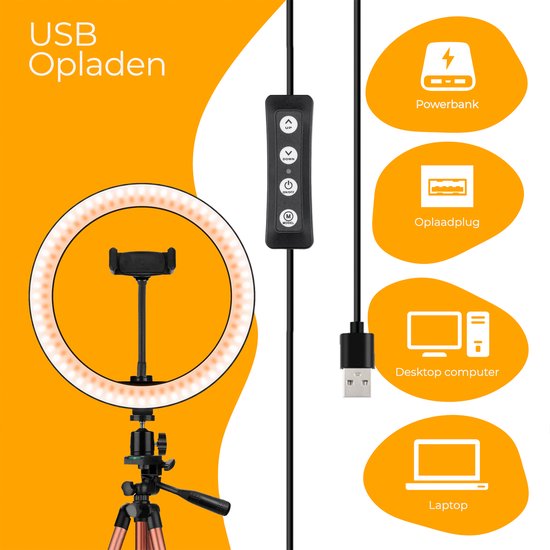 Studio ME Ringleuchte mit Stativ - 10 inch / 26 cm - Ringleuchte - Rose Gold - Tiktok Lampe - Ringleuchte mit Stativ - 30 Lichtstufen - Ringleuchte - inkl. Fernbedienung & Mini-Stativ - Ringleuchten