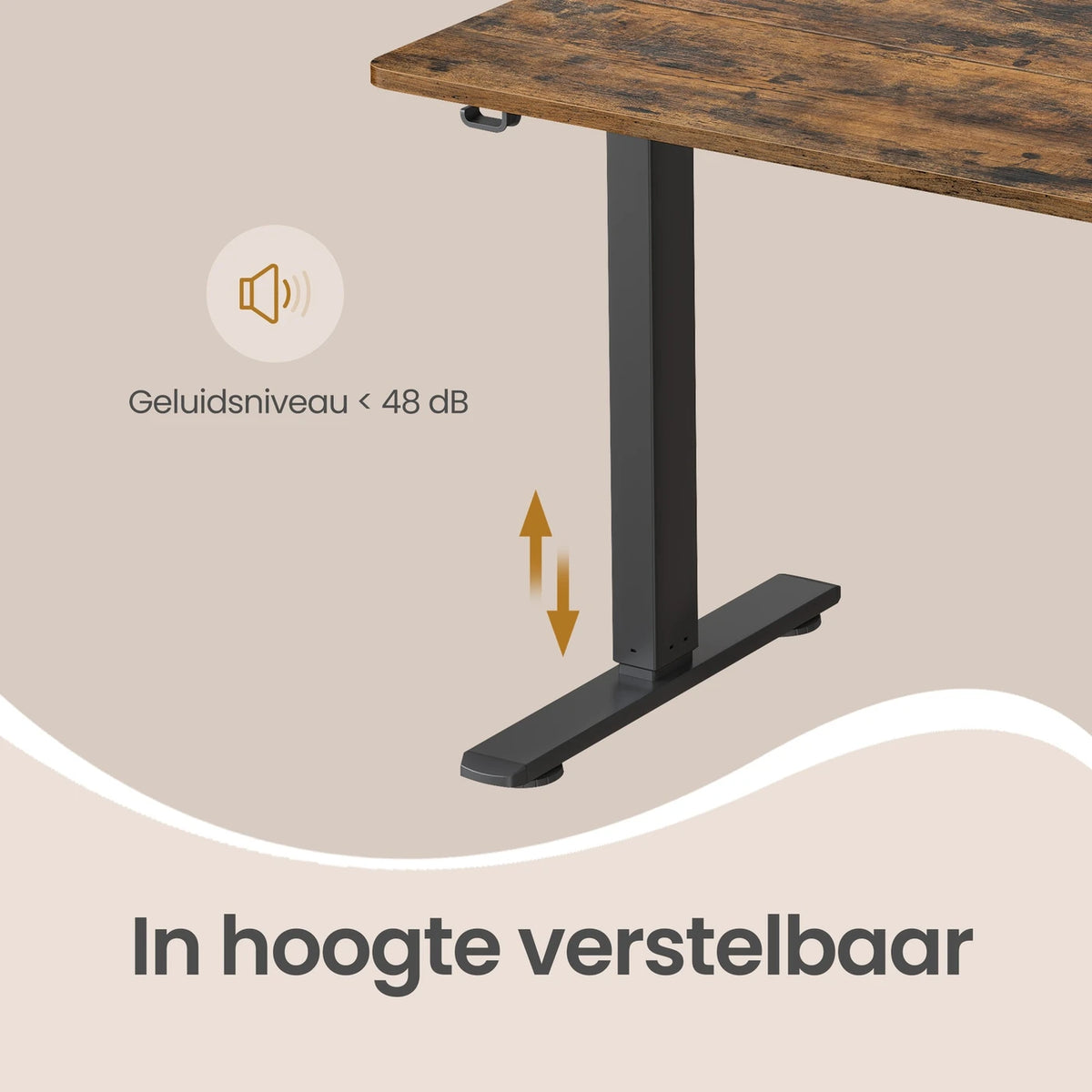 JOYFURNOS Elektrisch höhenverstellbarer Schreibtisch 180 x 80 cm – 72–120 cm – Vintage-Braun & Schwarz – Speicherfunktion – 70 kg