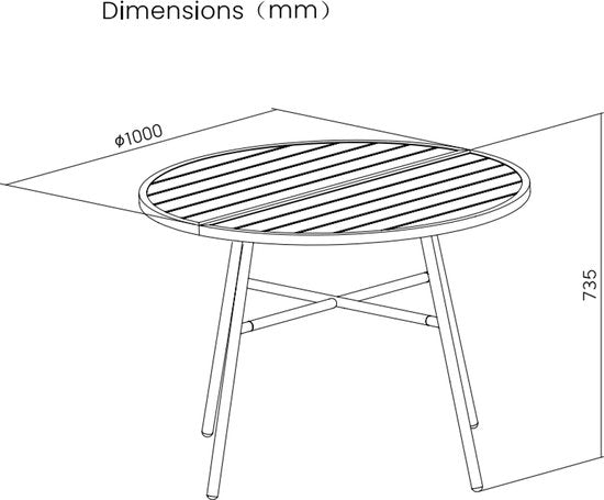VDD - Gartentisch - Tisch für draußen - Runder Tisch - Aluminium - 100 x 73,5cm