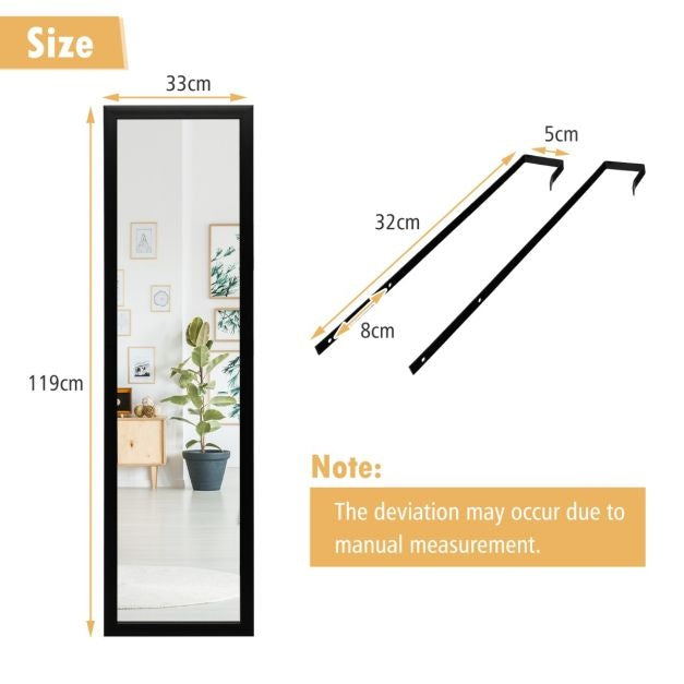 Durchgangsspiegel 120 x 33 cm Türhaken zum Aufhängen an Tür oder Wand Ideal für Schlafzimmer Schwarz