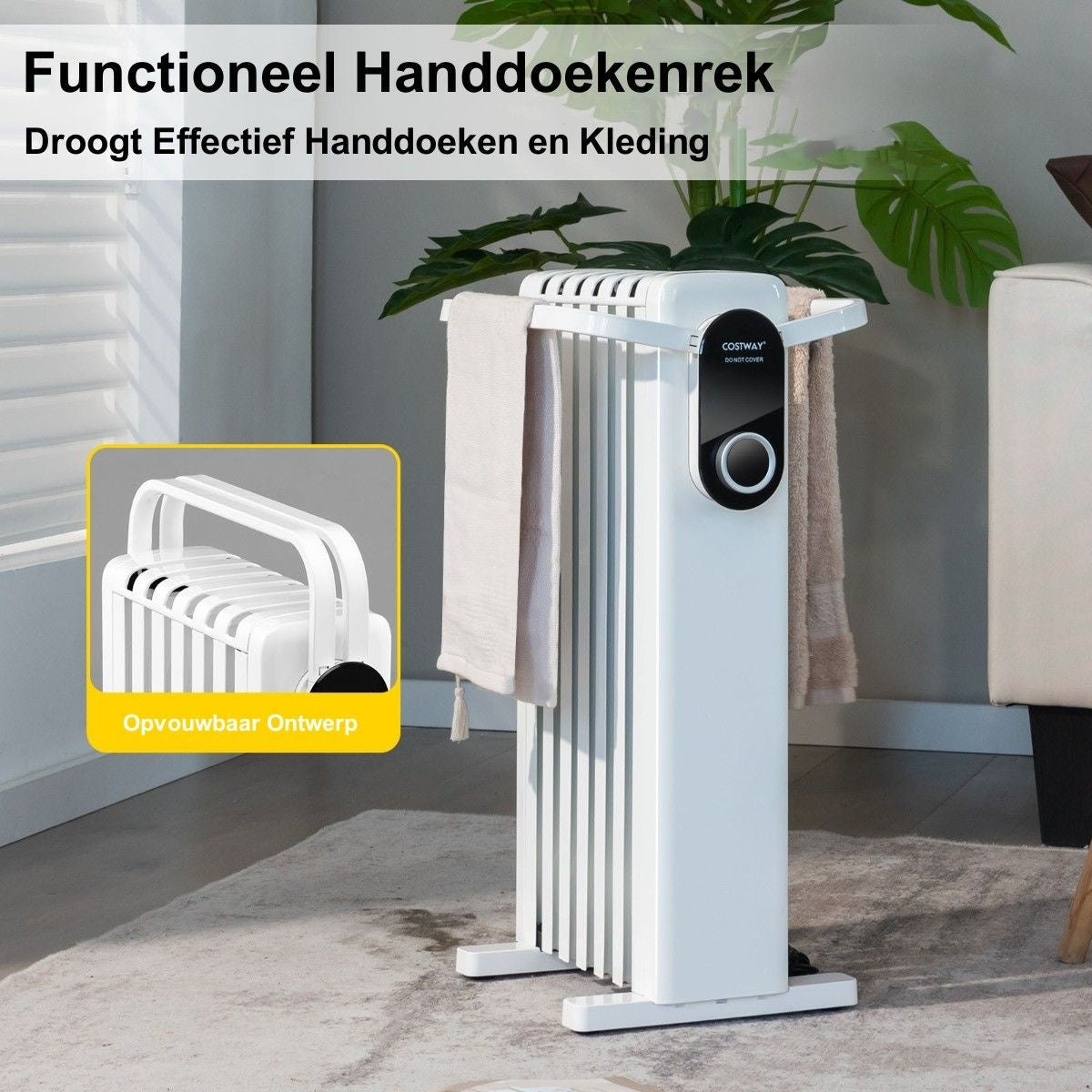 Coast 1500W Oilradiator 7 RIB -radiatoren met 3 verwarmingsniveaus Energiebesparing en oververhitting Bescherming Wit wit
