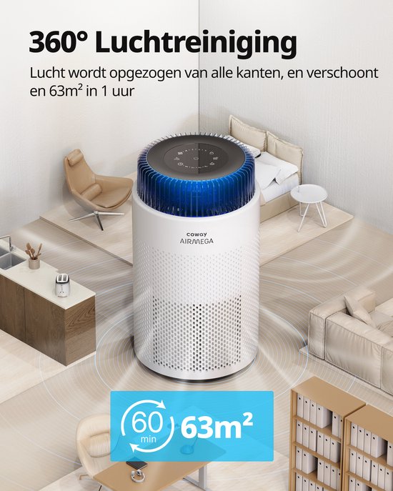 Coway Airmega 100 Luftreiniger – Für Räume bis zu 63 m² – HEPA-Filter + Aktivkohlefilter – 244 m³/h – Gegen Staub, Pollen und Allergene – Flüsterleise (20 dB) – ECARF-zertifiziert – Luftreiniger –