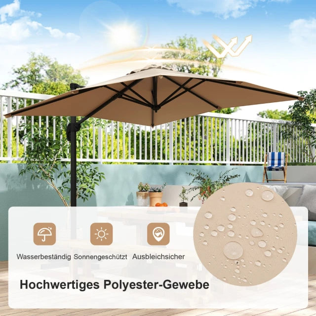 Coast Schwebender Sonnenschirm - 250 x 250 cm - Neigbar - 360° drehbar - Aluminium - Beige