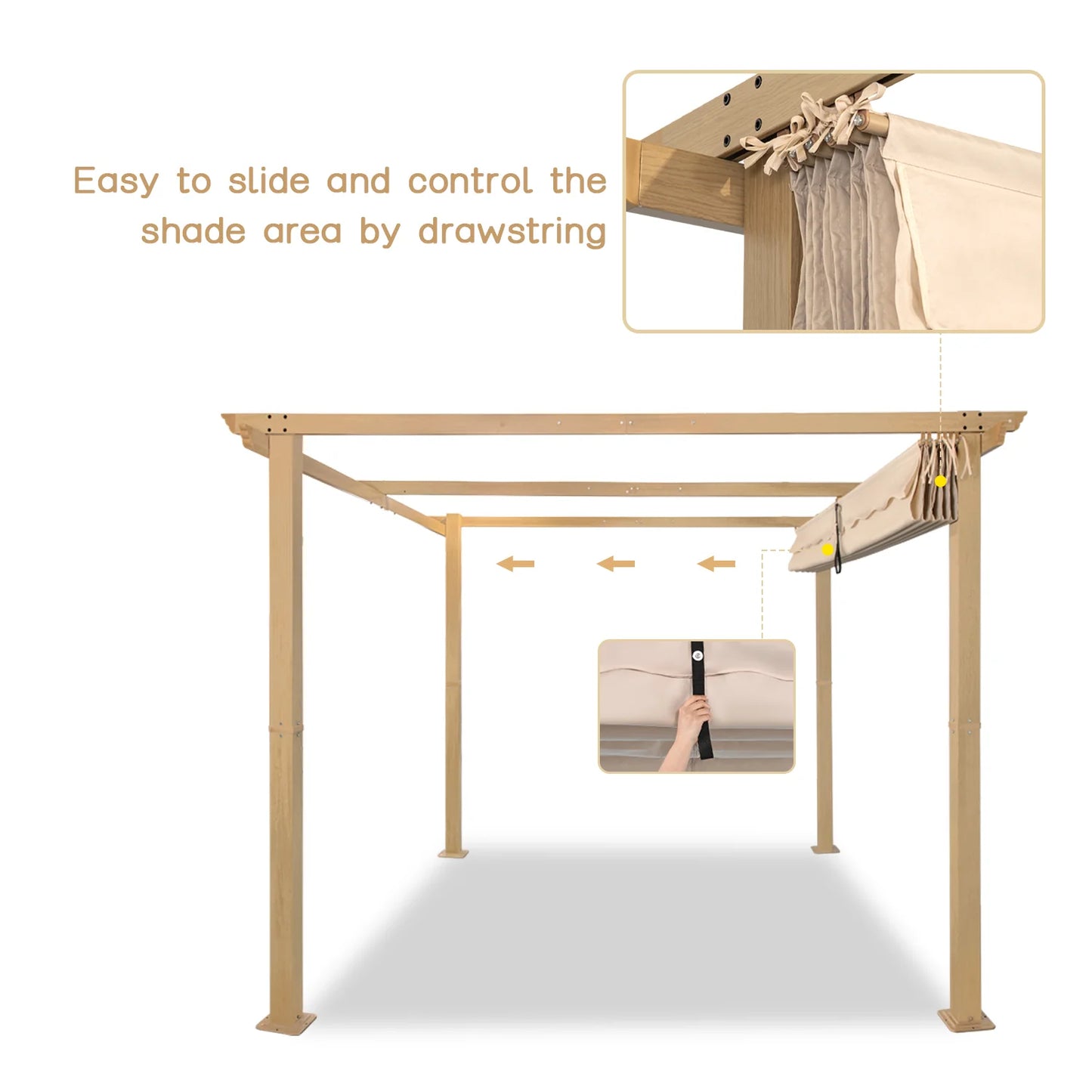 Angel Living Aluminium-Pergola 3×3 m Creme-Gelb – Ausziehbares Dach UV50+, Dachrohre aus Stahl, pulverbeschichtet