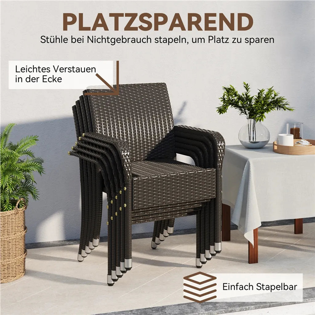 Yaheetech Gartenstühle - 2 Stück - Rattan - stapelbar - mit Armlehnen - verstellbare Füße - braun