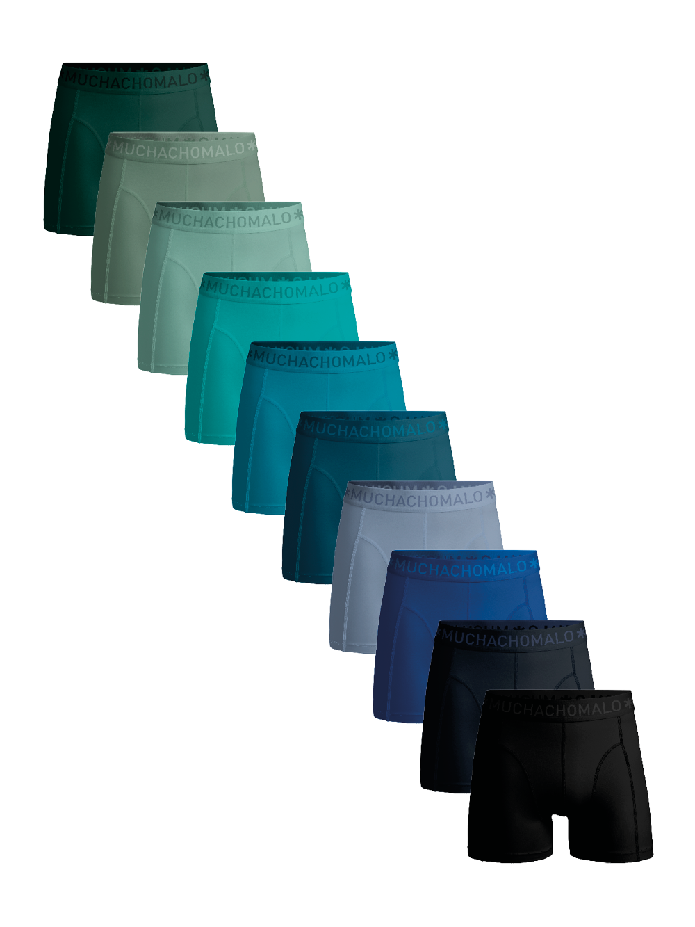 Muchachomalo U-Solid Boxershorts 10er-Pack – Einfarbig – Schwarz/Blau/Grün – Größe L