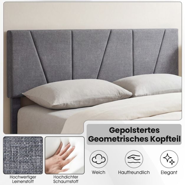 Coast Poliertes Bettgestell – 160 x 200 cm – Verstellbares Kopfteil – Dunkelgrau