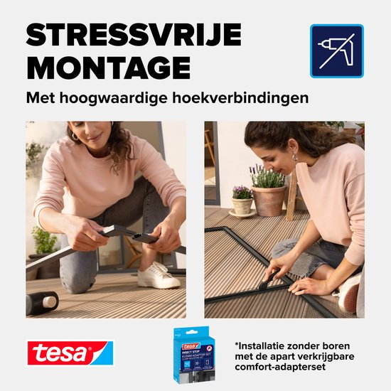 tesa INSECT STOP Aluminium-Fliegengitter für Türrahmen – Fliegengitter mit Aluminiumrahmen, klare Sicht, anthrazit – 100 x 220 cm