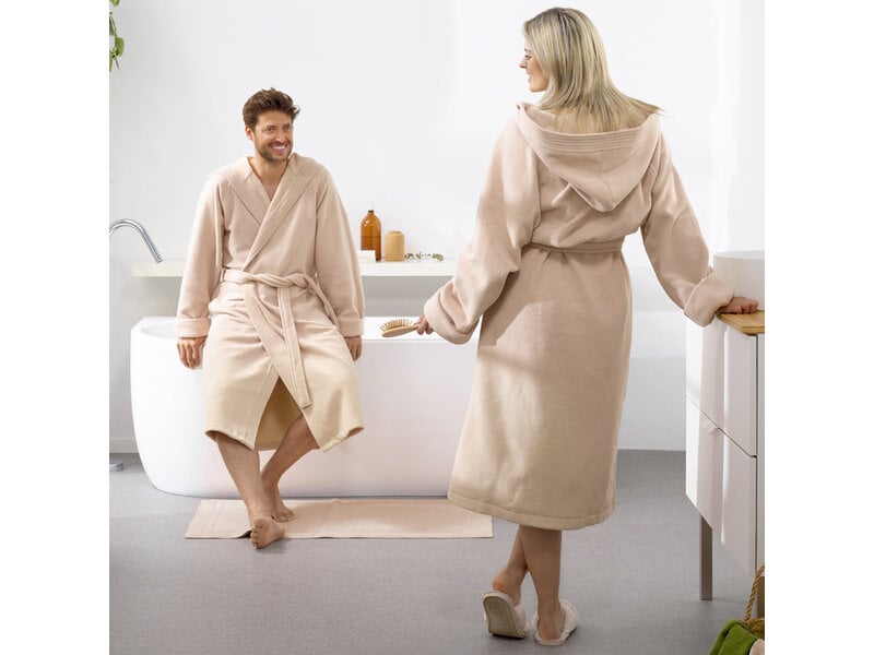Moodit Bademantel Reese - mit Kapuze, Gürtel - Größe M - Sand