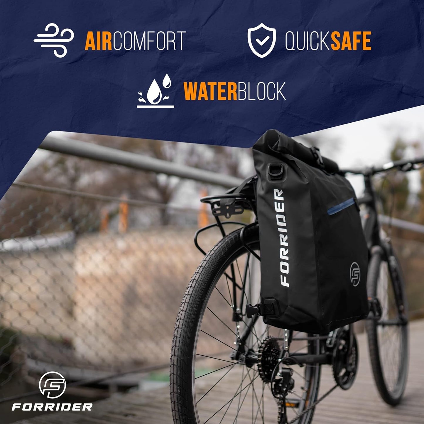 Forrider 3-in-1 Packtasche für Gepäckträger - Rucksack & Umhängetasche, wasserdicht, 27L, Schwarz, 32 x 18 x 57 cm