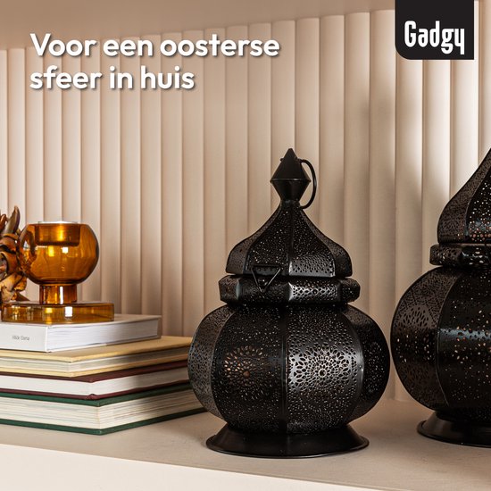 Gadgy Orientalisches Windlicht - Marokkanisches Windlicht - Dekoration für Innenräume - Tischlampe - Teelichthalter Wohnzimmer - Teelichthalter Geschenk - Metall 26x18 CM