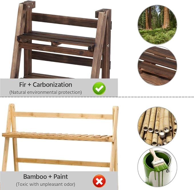 Yaheetech Pflanzenregal, 4-stöckig, zusammenklappbar – Braun – Blumenregal aus Holz für drinnen und draußen