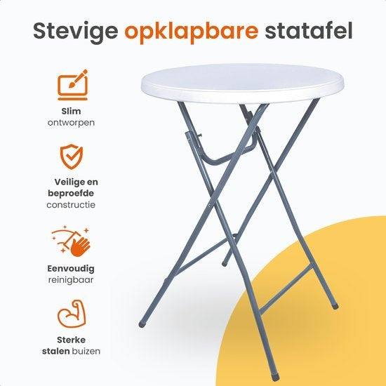 Goliving Bartisch - Inklusive Tischabdeckung - Tischschürze - Zusammenklappbar - Stabiler Partytisch - Für den Innen- und Außenbereich - Belastbarkeit 50kg - Ø80 x 110 cm - 8,5 kg - Weiß