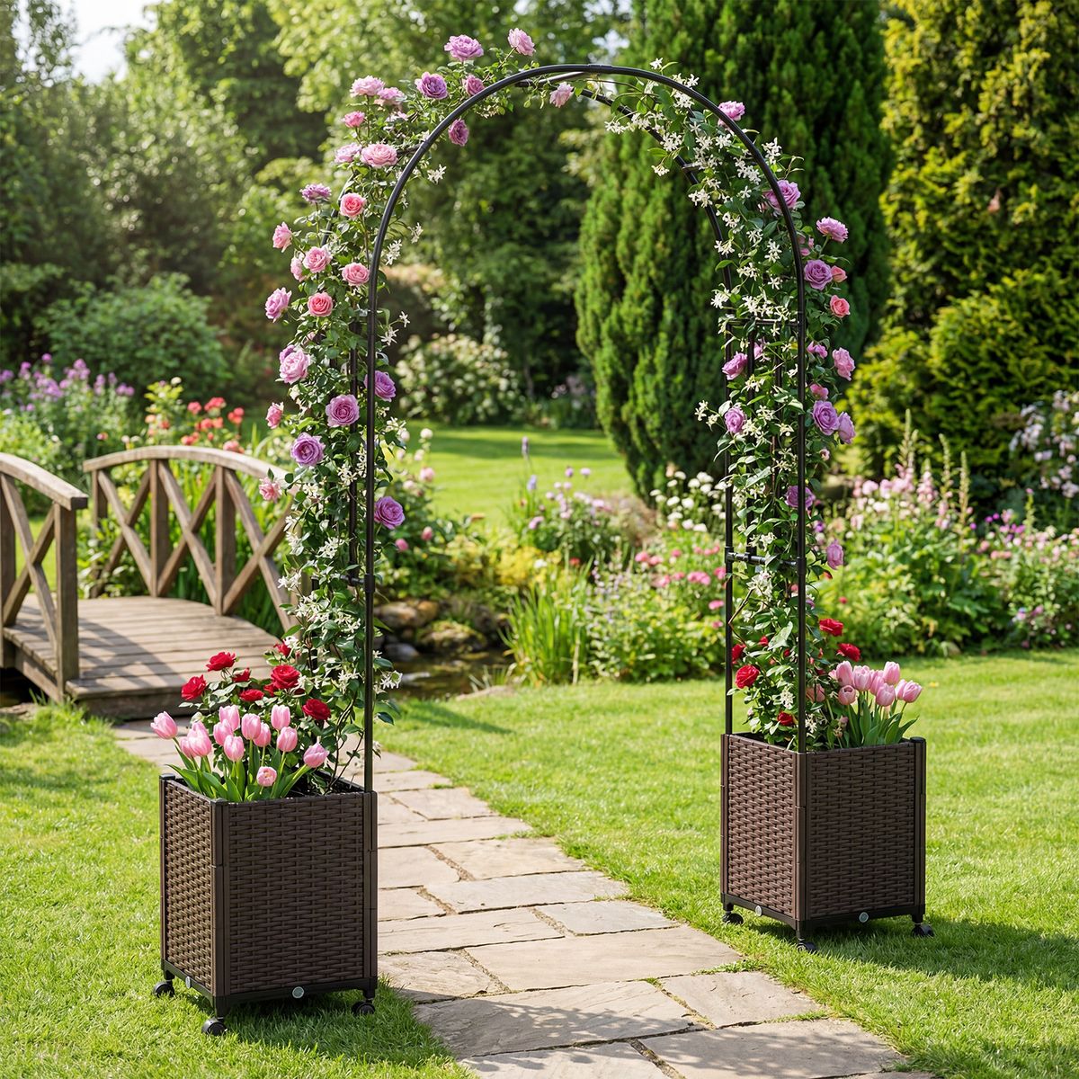 Coast Gartenbogen mit Pflanzkübeln – Selbstbewässerungssystem – modulares Design – schwarz – 230 cm