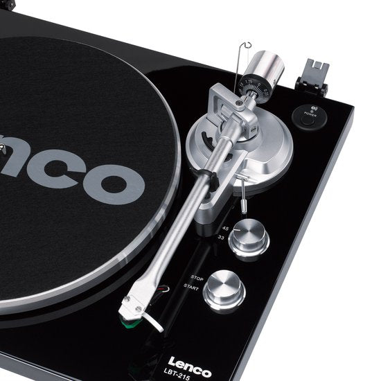 Lenco Plattenspieler mit Bluetooth - Metall-Plattenspieler Tonarm und Gegengewicht - Lenco Expertise line - LBT-215BK - Piano Black