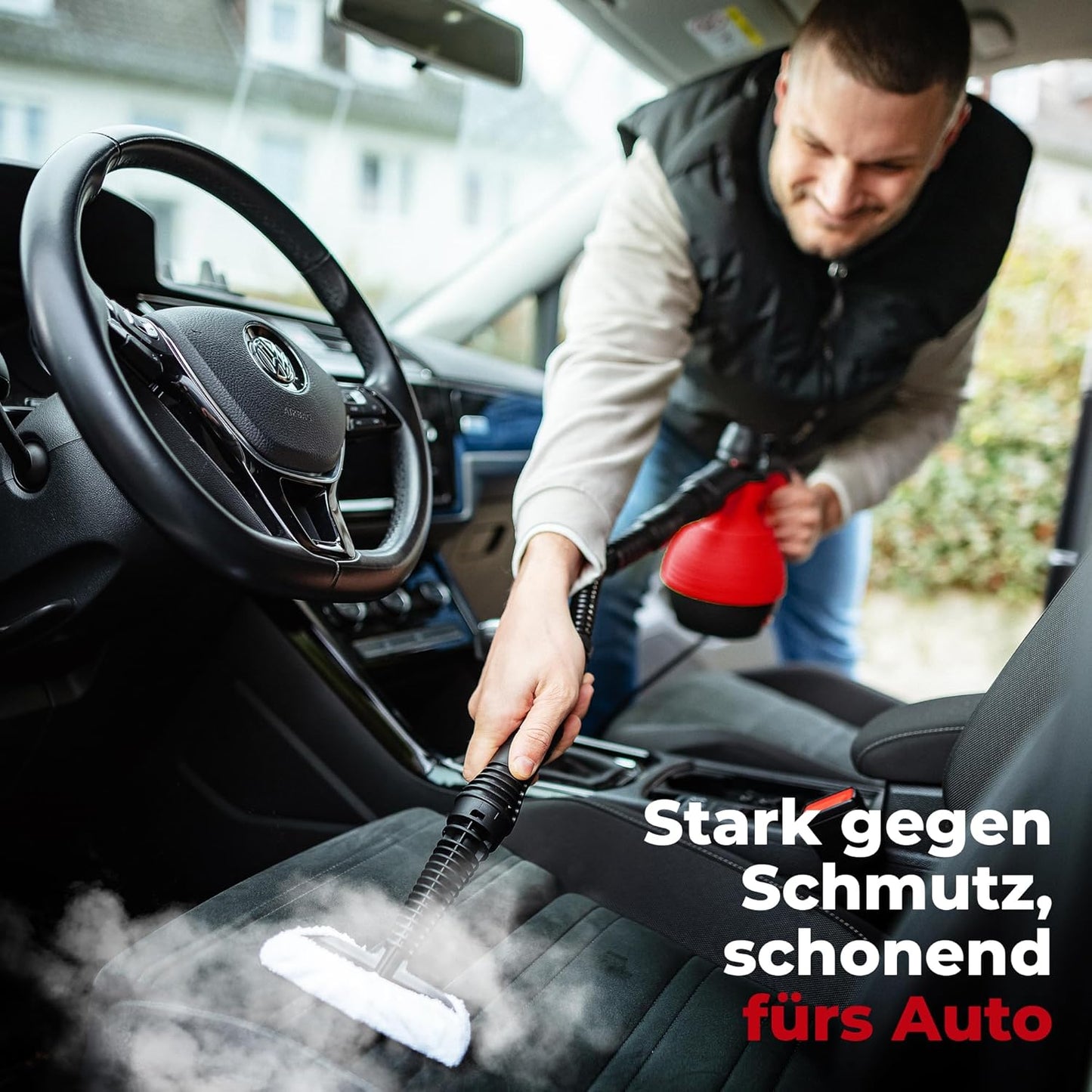 Neighbour's Friend® Dampfreiniger Neues Modell – Leistungsstarker Hand Steam Cleaner, 3,5 Bar Druck, 4m Kabel, 350ml Tank I Handdampfreiniger für Auto, Werkstatt, Haushalt & Fensterreinigung