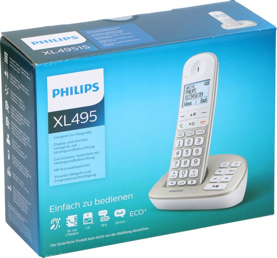Philips Home phone XL4951S/38 - Festnetz - 1 Mobilteil - Schnurlos - mit Anrufbeantworter - Praktische Extras für Senioren - Weiß