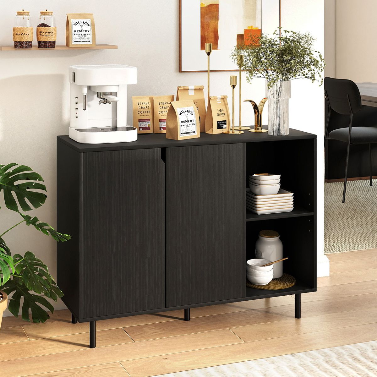 Coast Kommode mit 4 Fächern und 2 Türen – verstellbare Einlegeböden – schwarz – 106 x 38 x 80 cm