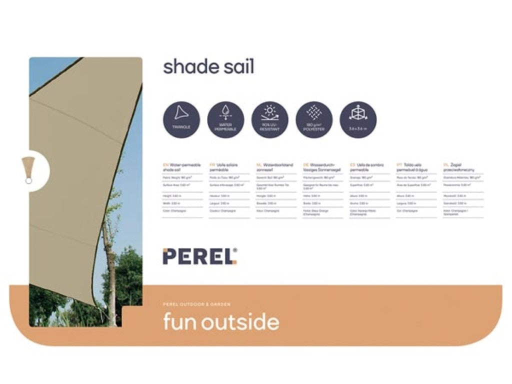 Wasserdurchlässiges Sonnensegel - Dreieck - 3,6 X 3,6 X 3,6 M - Farbe: Champagner