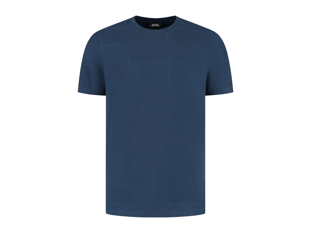 Boston Brothers T-Shirt mit Jacquard-Karomuster – Größe L – Marineblau