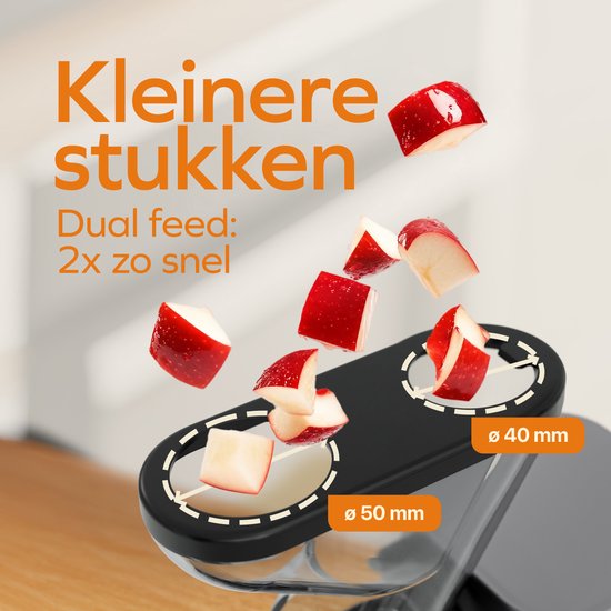 KitchenBrothers Slowjuicer - Mini-Entsafter - Gemüse- und Obstpresse - 40 mm und 50 mm Einfüllöffnung - 400 ml - Grau
