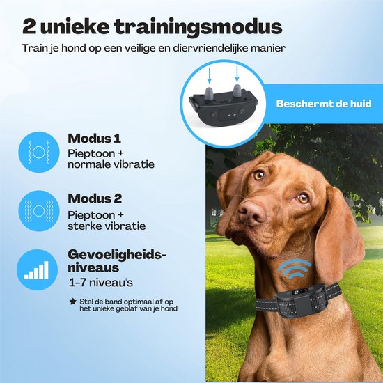 Anti-Bell-Halsband Pro - stoßfreies Erziehungshalsband - für kleine und große Hunde - wasserdicht - wiederaufladbar - Vibration und Audio - 2 zusätzliche Halsbänder