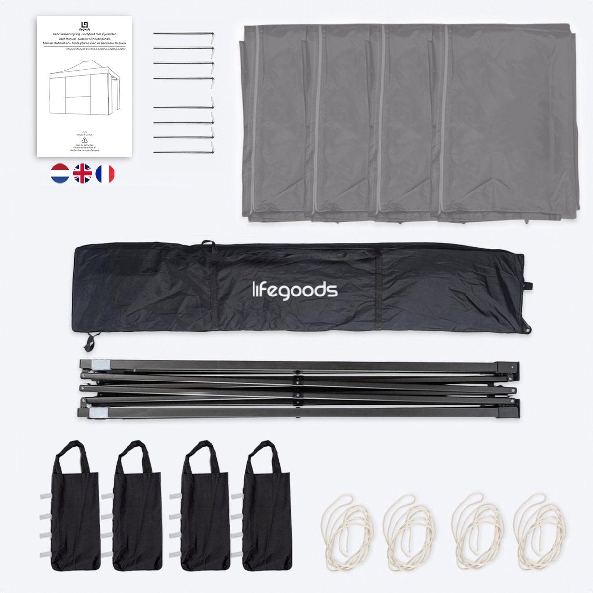 LifeGoods Partyzelt Pavillon 3,0 x 4,5 m Einfacher Aufbau Zusammenklappbar Wasserdicht Tragetasche mit Rädern Dunkelgrau