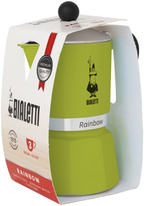Bialetti Rainbow Percolator 1 Tasse, grün – Espressokocher – Aluminium – italienische Kaffeemaschine – 60 ml
