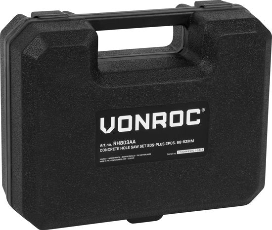 VONROC Lochsägensatz SDS-Plus - 2-teilig - 68-82mm - Universal - Inkl. Lochbohrer, Zentrierbohrer und SDS-plus Adapter