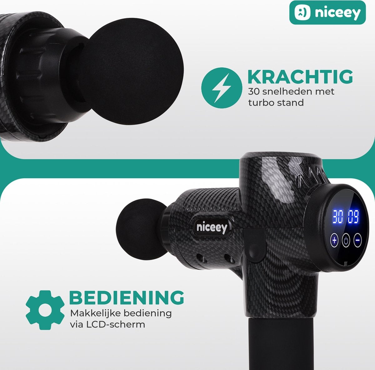 Niceey Professional Massage Pistole - Kabellos - Schwarz