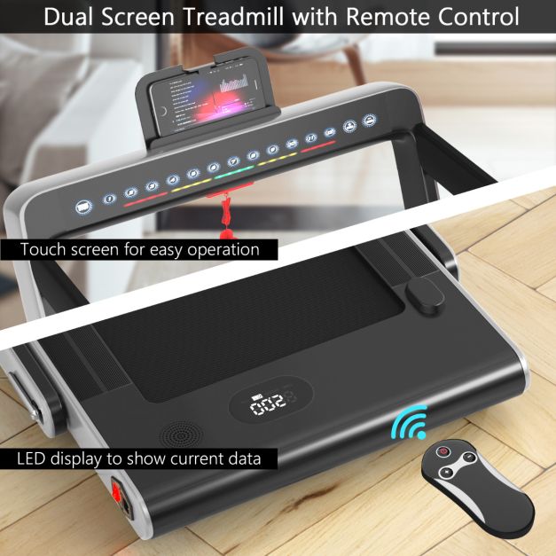 2-in-1 faltbares elektrisches Laufband - Silber - mit Bluetooth-Lautsprecher, doppelter LED-Anzeige und 40x100 cm Lauffläche