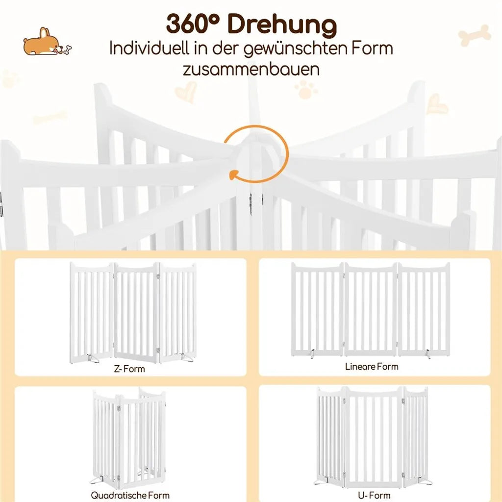 Yaheetech Hundezaun 151,5 × 90,5 cm - Weißes Holz - faltbarer Sicherheitszaun mit 3 Paneelen und 2 Stützfüßen