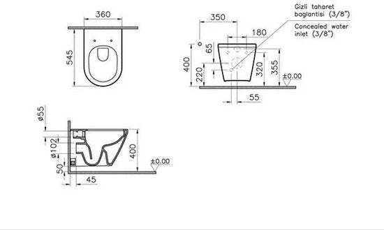 VitrA – Komplettes Bidet-WC-Set für Aufputzmontage – VitrA Integra Round randloses Bidet-WC und Sitz + VitrA V-Fix Prime Unterputzspülkasten + VitrA Origin Betätigungsplatte in Weiß