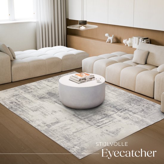 tectake Teppich im Vintage-Design - Niederflorteppich für Wohnzimmer, Kinderzimmer, Schlafzimmer oder Flur - Waschbar - Div. Größe - 200x274cm - beige/grau