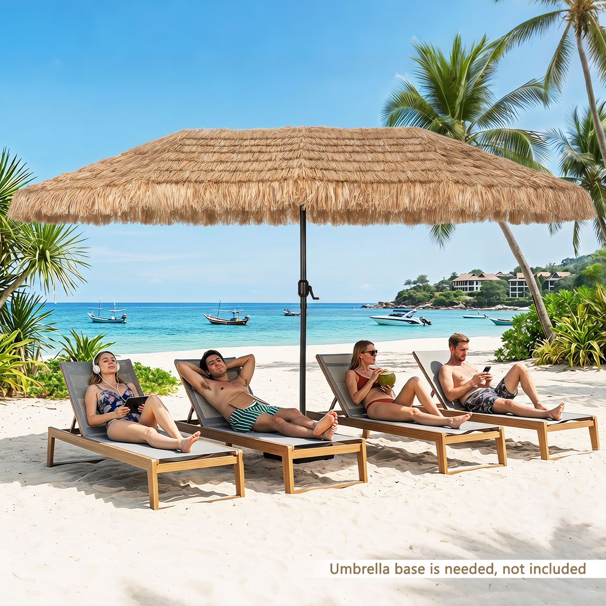 Coast Doppel-Strohsonnenschirm – tropischer Hawaii-Stil – ohne Lampe, ohne Sonnenschirmständer – 450 x 270 cm – naturfarben