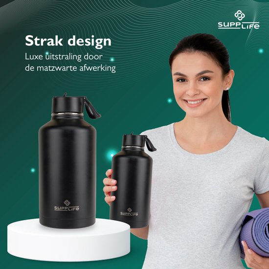 Supplife Luxe Edelstahl-Thermosflasche 2 Liter – doppelwandige Isolierung – BPA-frei und auslaufsicher