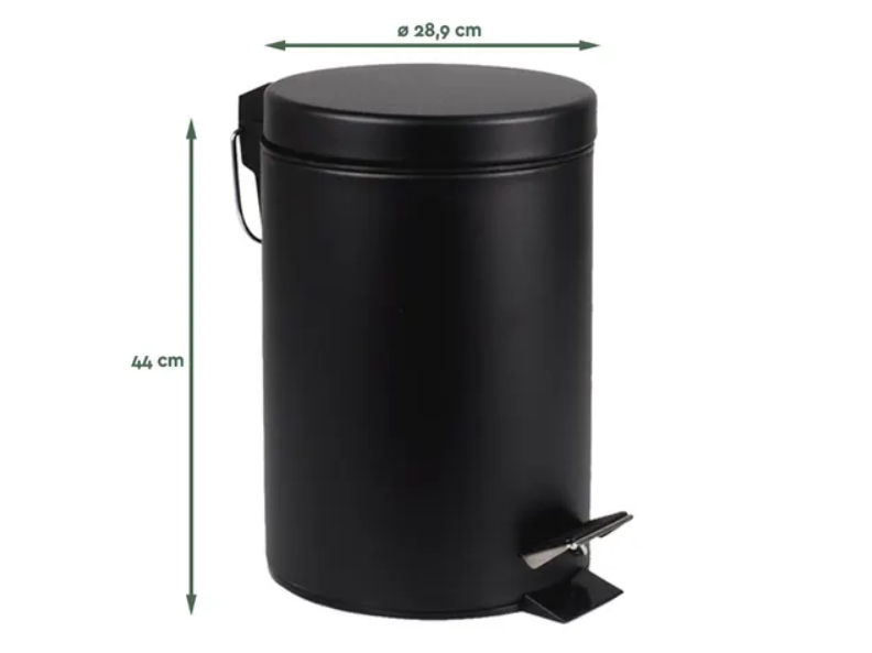 BRASQ Abfalleimer Treteimer - 20 Liter - Schwarz - Edelstahl - 28,9 x 28,9 x 44 cm